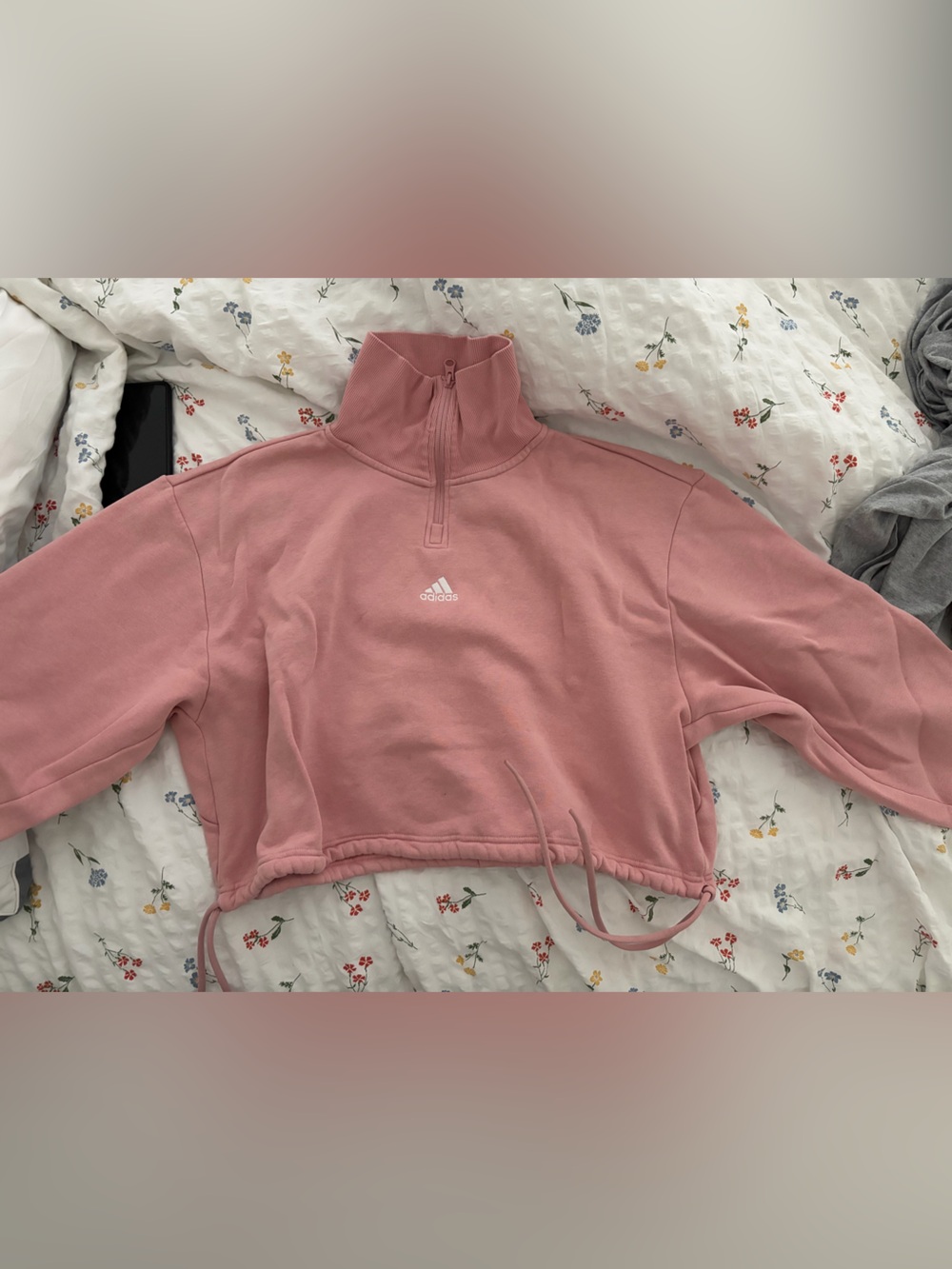 adidas Women’s Dusty Rose Half-Zip crop sweater